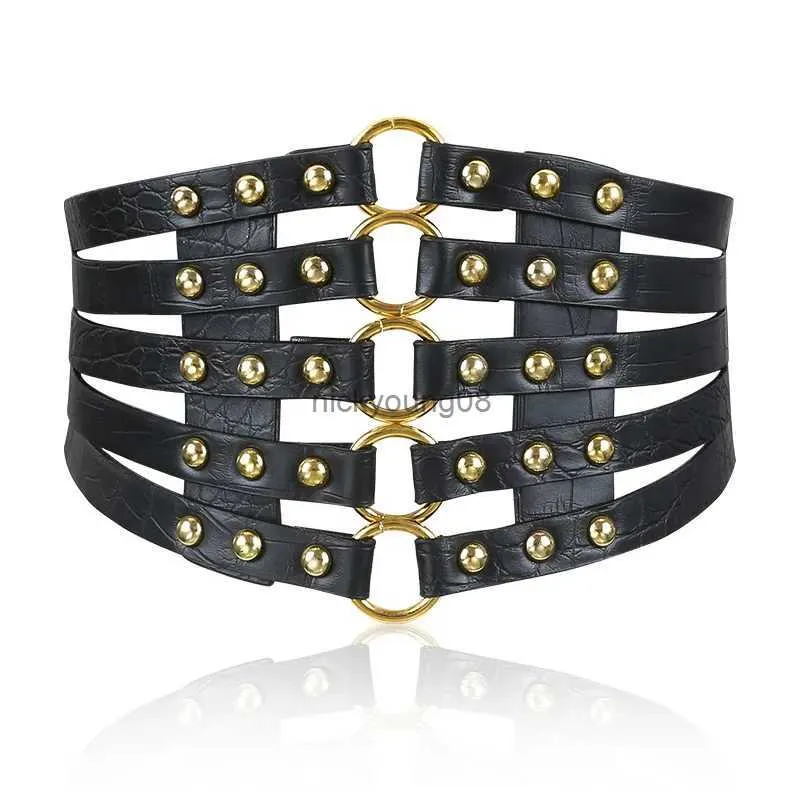 Ceintures À la mode rétro évidé rivet ultra large ceinture pour femme doudoune européenne et américaine ceinture décorative noire