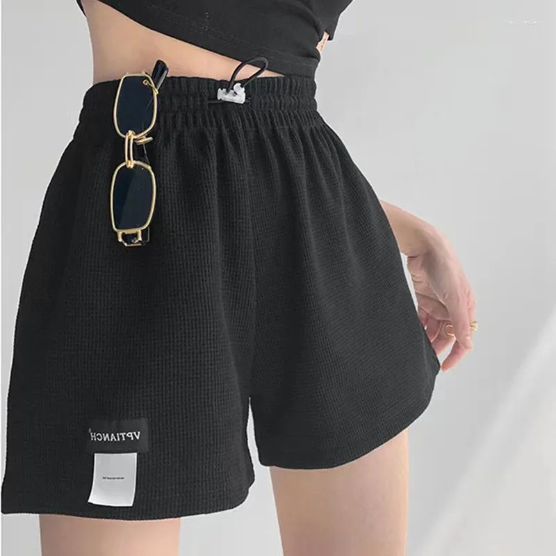 Shorts pour femmes Free Femmes Taille haute Casual Gaufre Noir Poches esthétiques Pantalons amples Coréen Harajuku Mode Bas d'extérieur