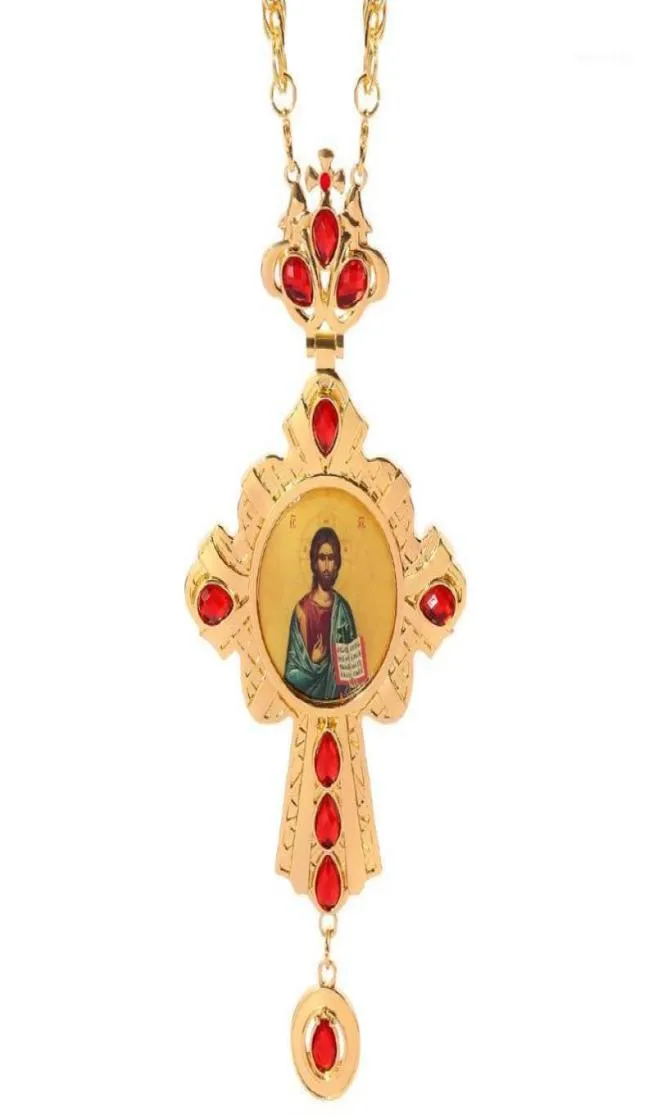 Anhänger Halsketten Kreuz Halskette Zirkone Kristalle Kirche Golden Priester Kruzifix Orthodoxe Taufe Geschenk Religiöse Ikonen Pendant11236597