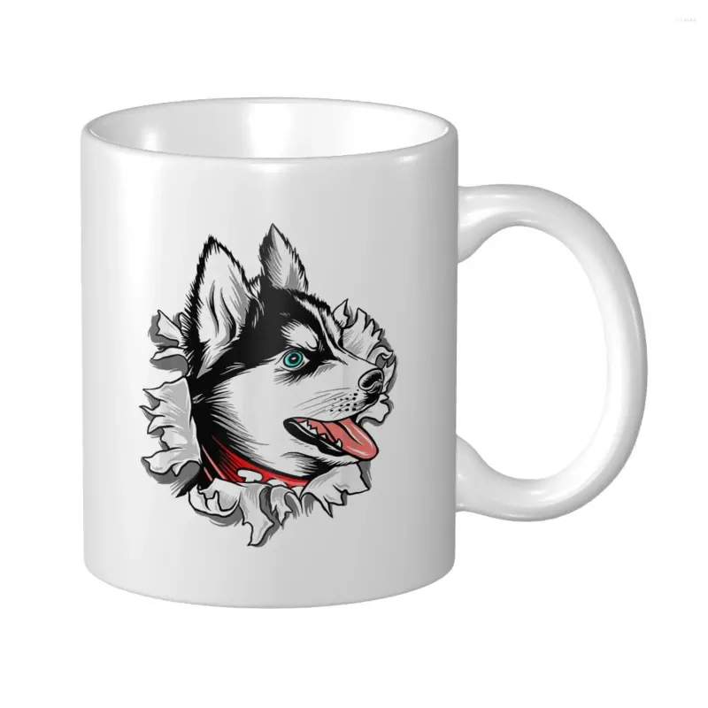 Kupalar Mark Cup Mug Husky Yırtık Kumbaş Köpek Çekme Komik Sibirya Kahve Çay Sütü Seyahat Ofisi Ev