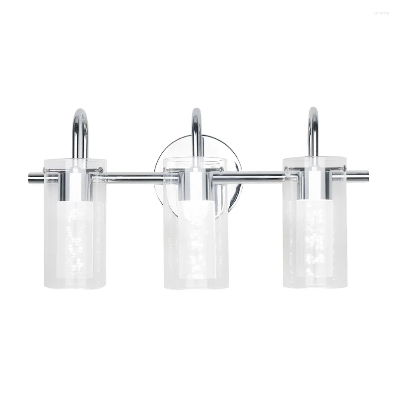 Wandleuchte, moderne Badezimmer-Waschtischbeleuchtung, gebürstetes Nickel, 3-flammige LED-Wandleuchte mit kristallklarem Glasschirm