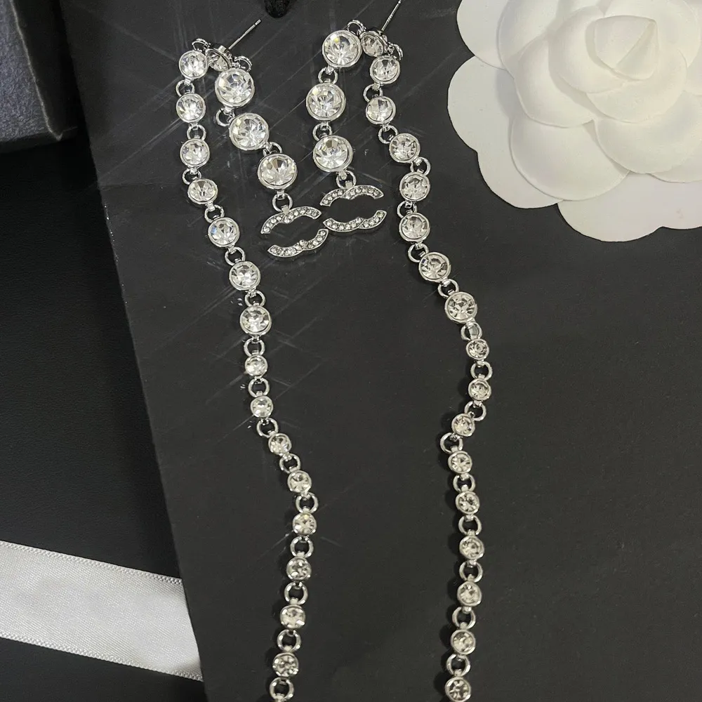 18K Plaqué Or Lettre De Cristal Boucle D'oreille Designer Boucles D'oreilles Marque Stud En Acier Inoxydable Longue Boucle D'oreille Célèbre Femmes Perle Goujons De Mariage Bijoux De Fête D'anniversaire