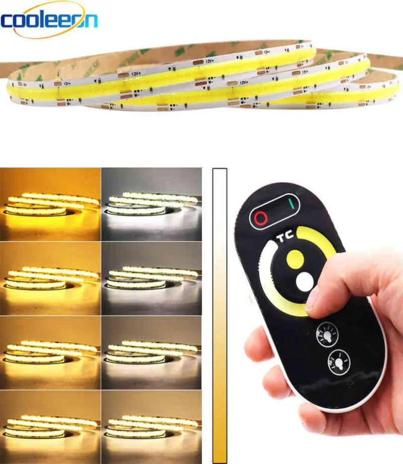 Bicolor CCT COB Strip LED Light Bar with Dimmer 24V 12V FOB Soft Flexible COB Tape Yellow Cool White 27006500K Dimmable W2203114967140