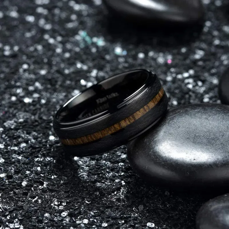 Обручальные кольца из нержавеющей стали, черное дерево, ретро, хип-хоп, кольцо для мужчин, пар, друзей, подарки, модная сумка для ювелирных изделий 240103