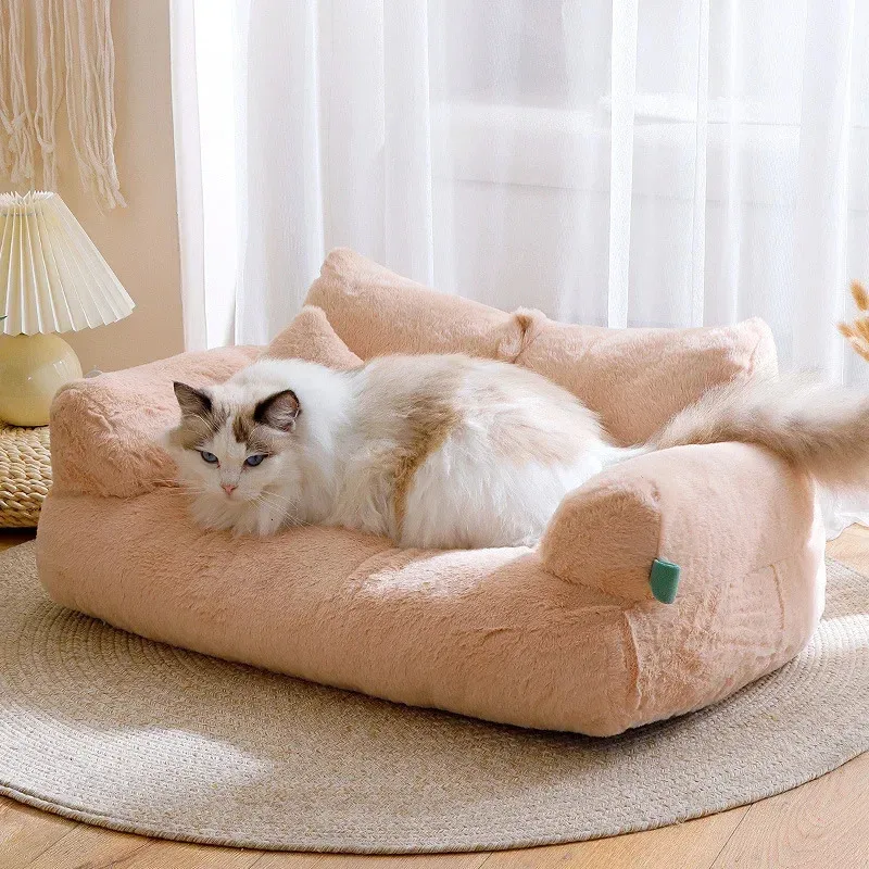 Casa de gato de inverno sofá de pelúcia sofá cama lavável ninho de animal de estimação quente engrossar almofada confortável móveis de sono 240103