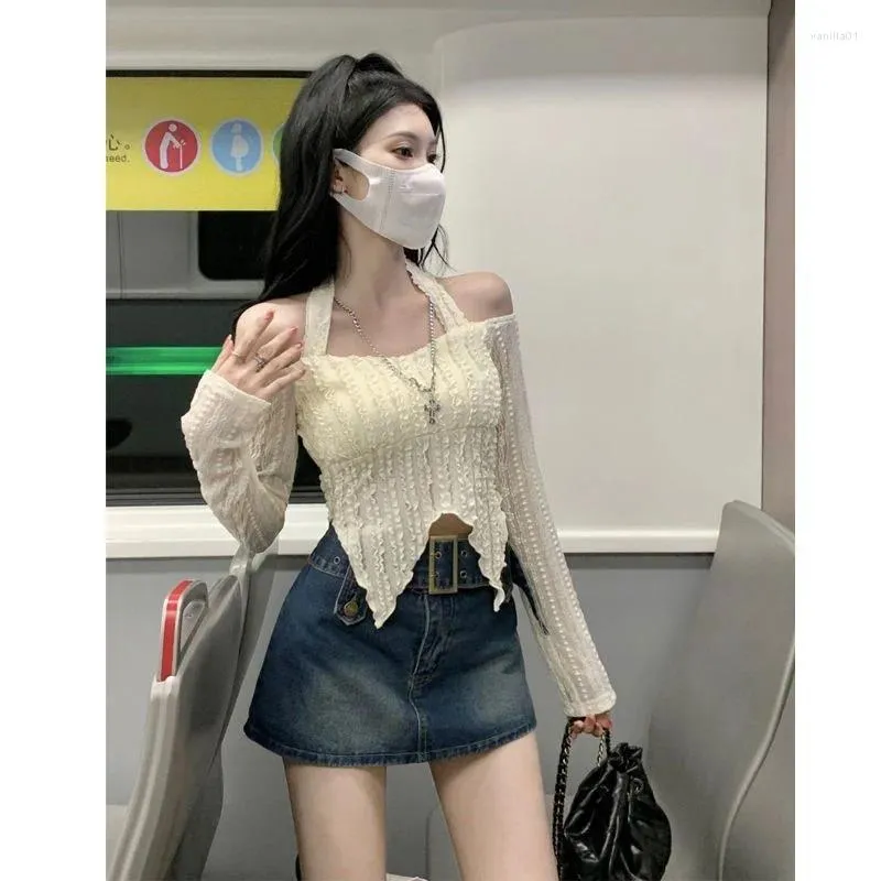 Women's T Shirts Neck Strap T-shirt For Summer One Shoulder Fit Short Long Sleeve Top Clothes Crop Tops Y2k Shirt Women