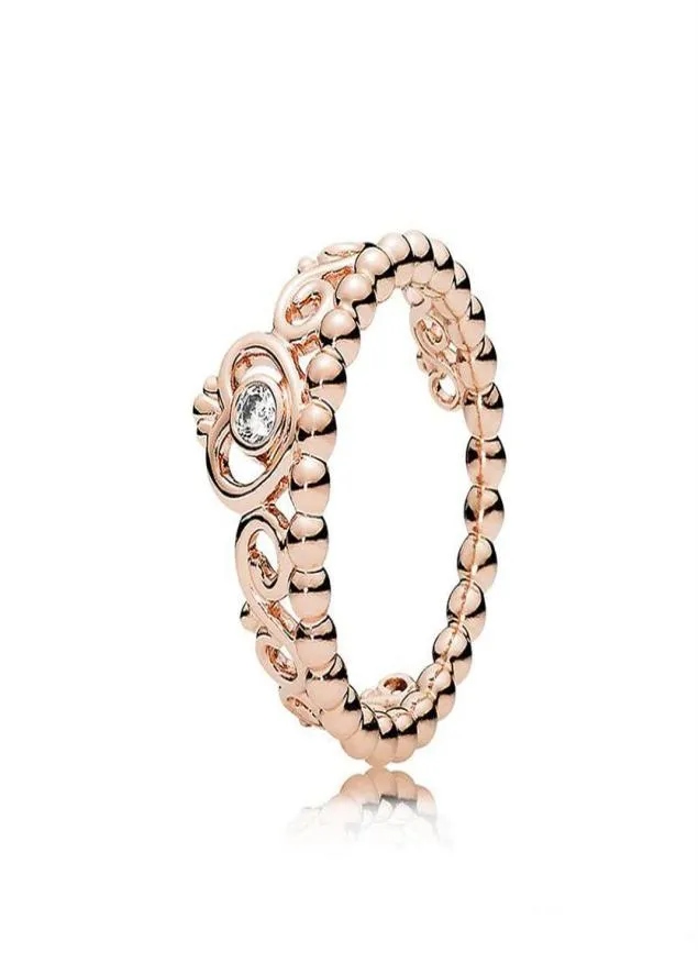 925 Sterling Silver My Princess Ring Ring مجموعة أصلية للنساء الزفاف CZ Diamond Crown 18K Rose Gold206U6219402