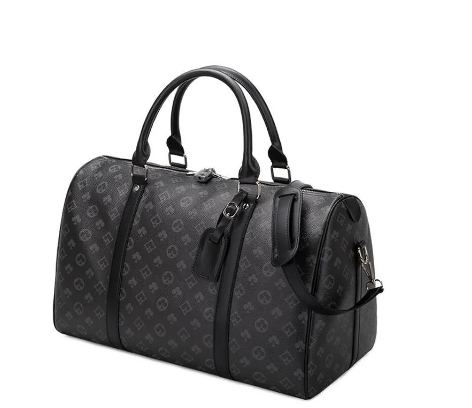 Högkvalitativ designer Duffel Bag 54 cm stor kapacitet präglad resväska 50 cm klassisk tryckt beläggning av män och kvinnors mode utomhusväska duk läder duffelväska