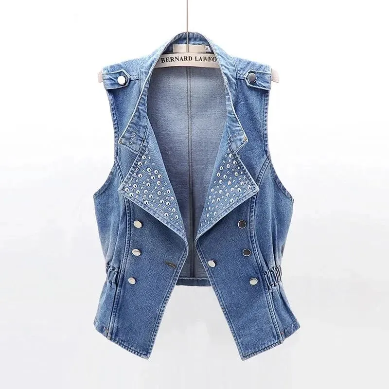 Västar Nya 2022 Spring Autumn Fashion Denim Vest Women Sleeveless Vest Jacket Women Short Jean Vest Waistcoat Jacket Ladies Tops Cowboy