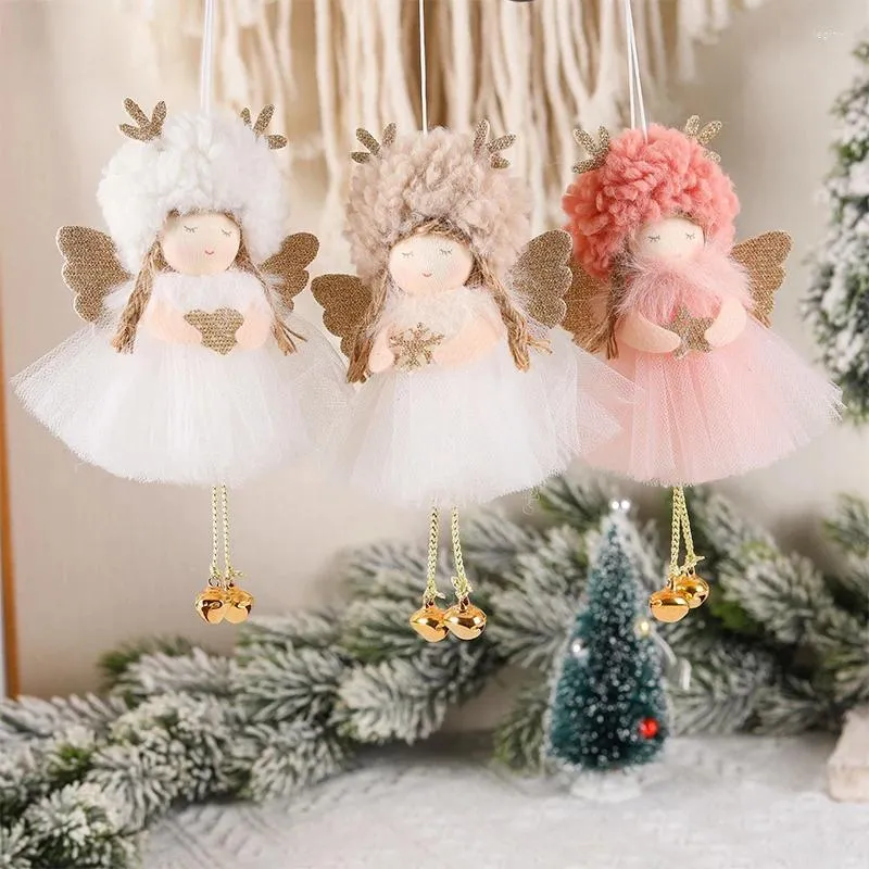 Decoraciones navideñas para niña, colgante de muñeca con cuerno de ciervo, vestido de hilo, árbol de Ángel, decoración navideña de felpa, regalos de año