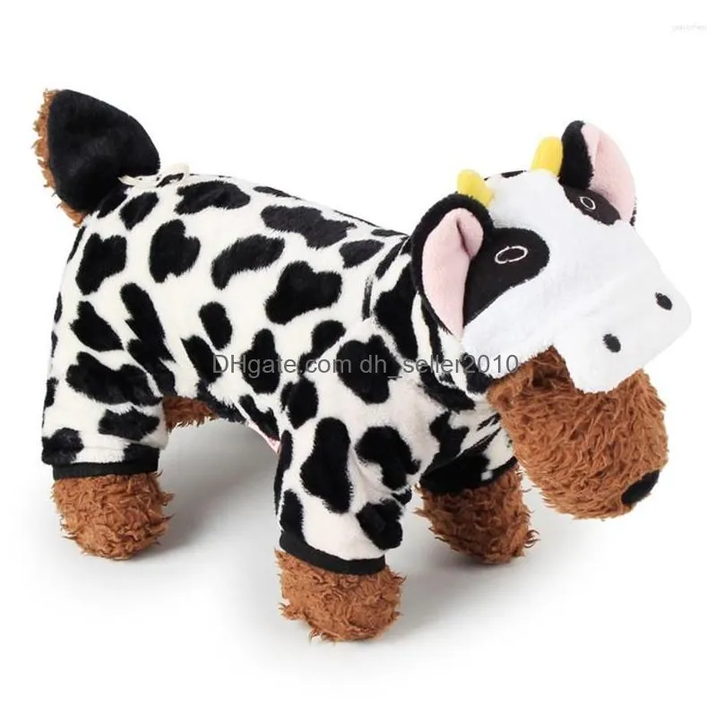 Dog Apparel Costume Cow Outfit Winter Warm Clothes Jumpsuit For Puppy Supplies Size Xs Drop Delivery Dhym5