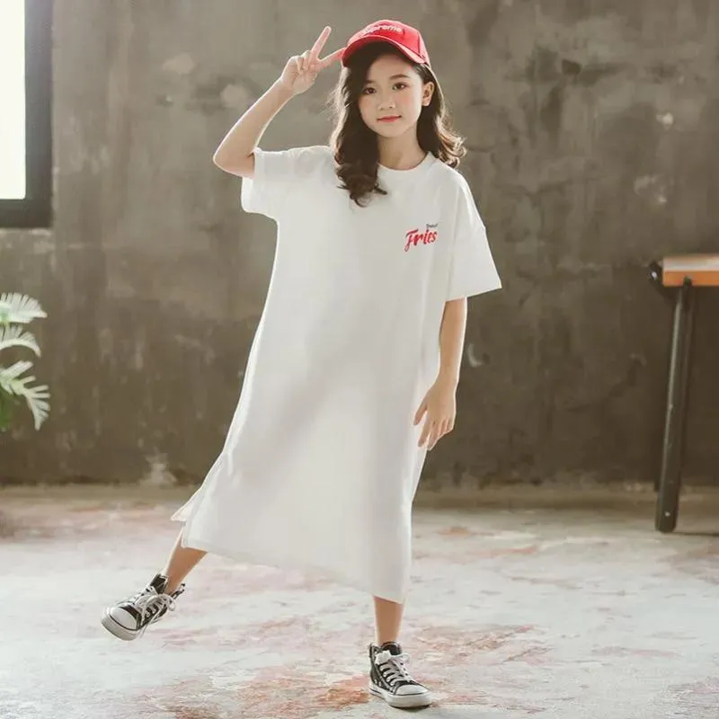 Robes YourSeason 2020 été filles longues Blouse robes coréen Simple adolescent enfants lettre impression robe en vrac bébé décontracté blanc vêtements