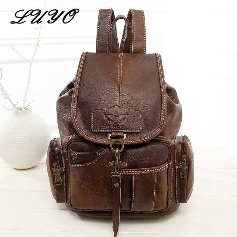 High Quality Women Backpack Vintage Backpacks For Teenage Girls Fashion Large School Bags PU Leather Black Mochila Feminina 240103