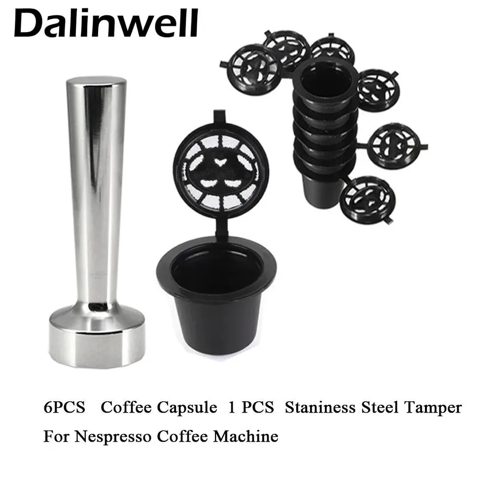 Filters återanvändbara Nespresso kaffekapslar Cup Stainess Steel Coffee Tamper Fackable Coffee Capsule Refilling Filter Coffeeware Gift T20