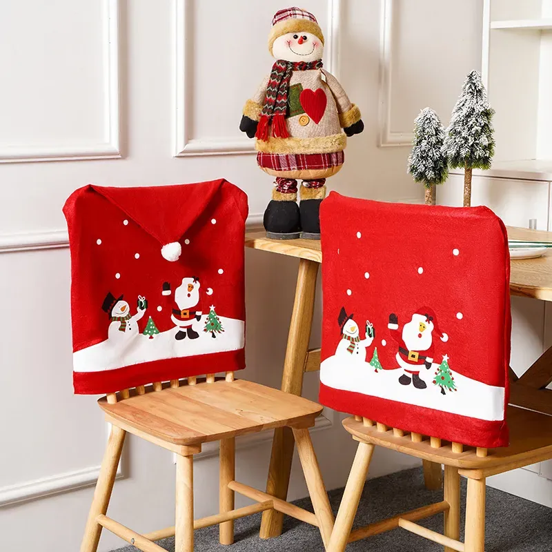 Funda para silla navideña Funda para silla de Papá Noel Funda trasera para silla de muñeco de nieve LL