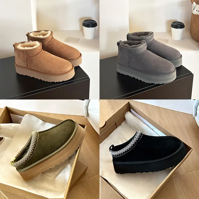 2024 Designer Snow Boots Australia Women Maxi Tasman Slipper Tazz Suede Shearling Platform Slippers Classic Ultra Mini Boasties Sand Chestnut Loafers Mens Shoes