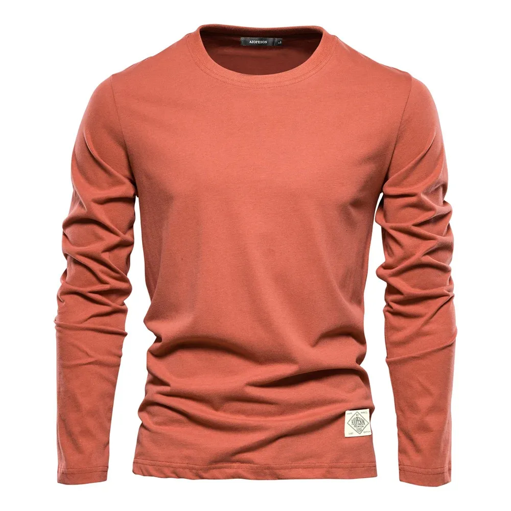 100% Cotton Long Sleeve T-shirt för män Solid Spring Casual Mens T-shirts Högkvalitativ manliga toppar Klassiska kläder Män t-shirts 240106