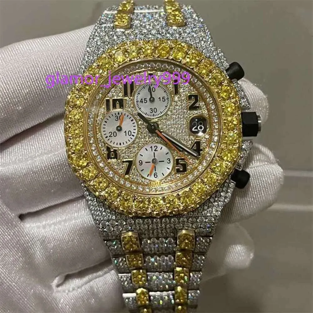 Argent incrusté d'or10A Designer Watches Royal Silver Moissanite Gold Stones Pass Test Watch Diamonds Version Automatique Eta Mouvement Luxe Full Iced Out 2 tons