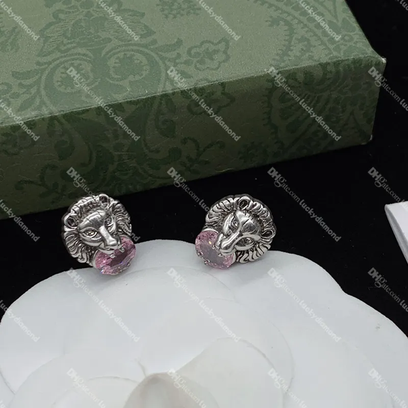 Orecchini con testa di leone con borchie di marca con orecchini a cerchio con diamanti da donna in cristallo Accessori per feste con borchie chic in argento