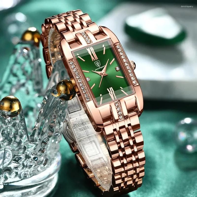 Montres-bracelets Poedagar Diamant Ultra Mince Dames Montres De Luxe Étanche En Acier Inoxydable Carré Femmes Montre Femme 2024