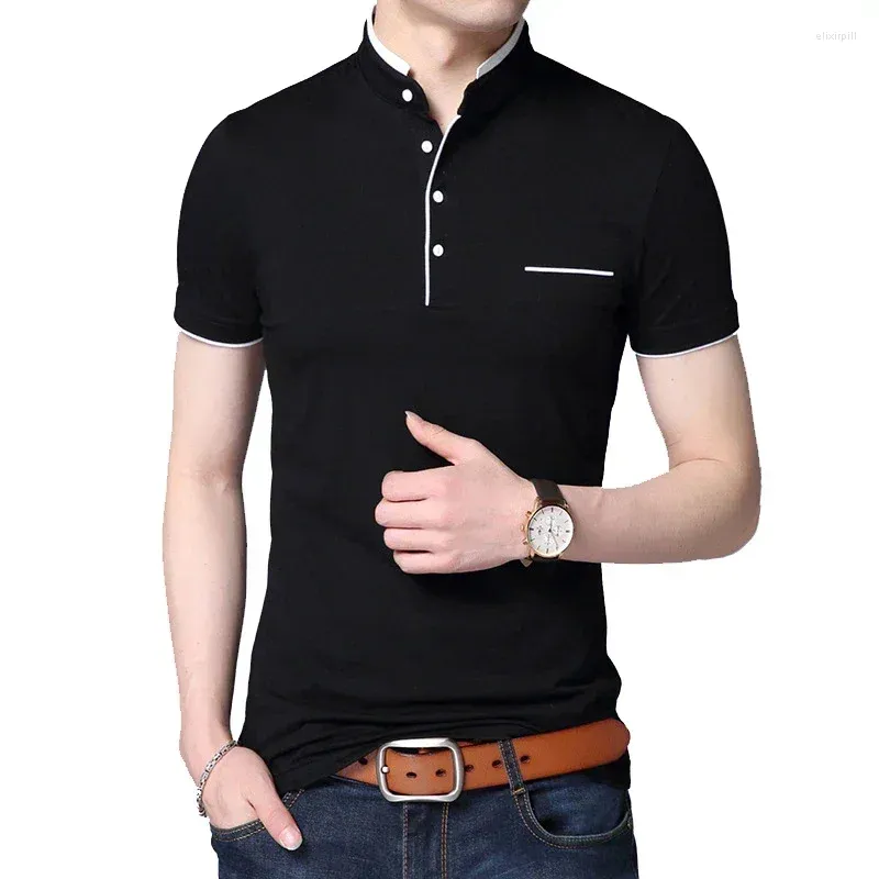 Men's Suits A3361 Summer Short Sleeve T-shirt Stand Collar Solid Slim Men Cotton Tops Tees Plus Size 5XL