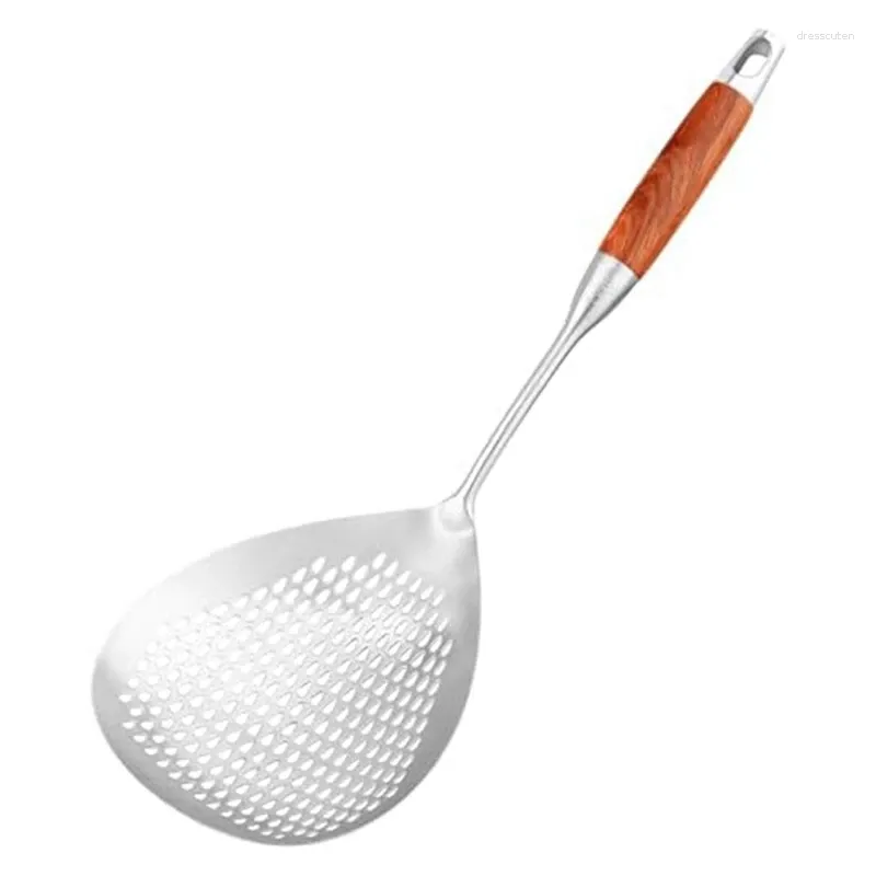 Spoons Large Skimmer Slotted Spoon - 304 Stainless Steel With Wooden Long Handle 16 Inches Deep Fryer Scoop Easy To Use