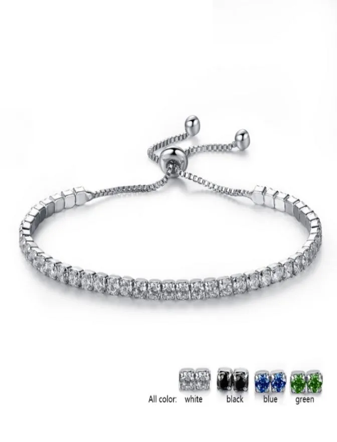 18K White Gold Plated Cubic Zircon Cluster Adjustable Box Chain Tennis Bracelets Fashion Womens Jewelry Bijoux for Party5314093