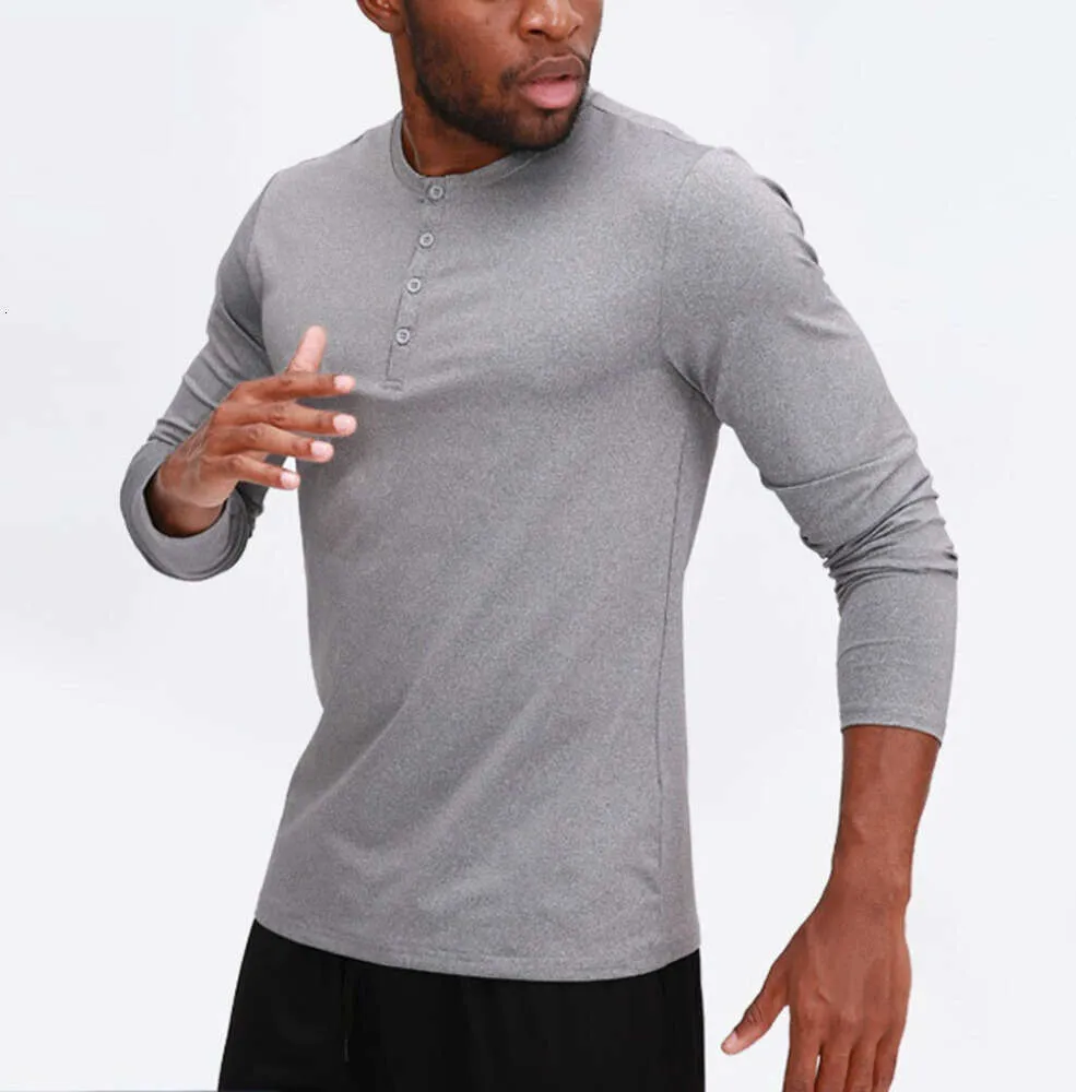 Lu Hommes Yoga Outfit Sport T-shirt à manches longues Mens Sport Style Col Bouton Chemise Formation Fitness Vêtements Élastique Quick Dry Wear 213