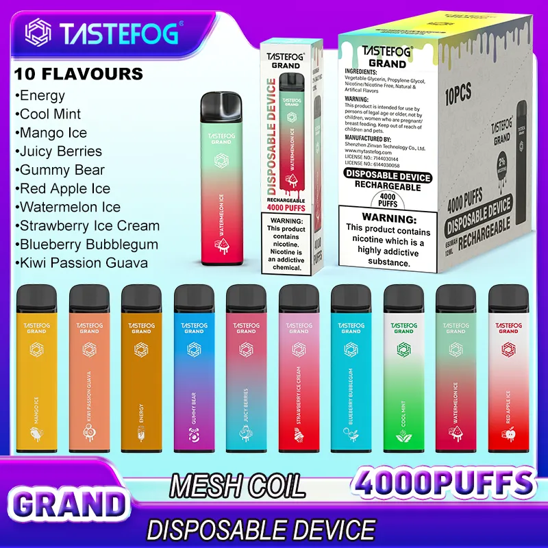 Sıcak Satış Orijinal Tastefog Grand 4000 Pufs Dipsosable Vape Grand 12ml Petrol Tip-C Şarj Limanı