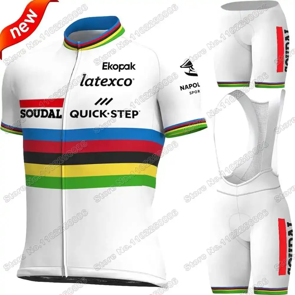 Jeans Soudal Quick Step Champion du monde 2023 vêtements de cyclisme été cyclisme maillot ensemble hommes route vélo chemise costume vtt vélo cuissard