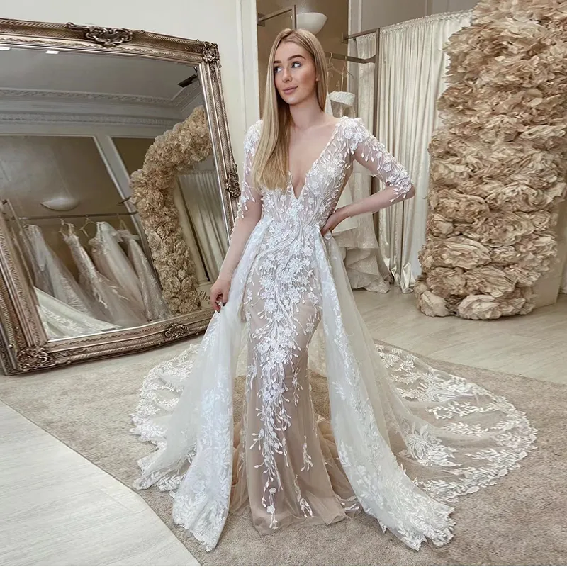 green emerald velvet dress Off Shoulder Lace Sleeves Unique Casual Cheap Beach Wedding Dresses, W   SofieBridal