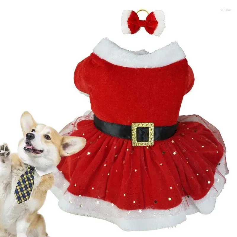 Vêtements Vêtements pour chiens Robe de Noël pour animaux de compagnie Filet brillant Costume de Père Noël Vêtements pour filles mignonnes Robes rouges Tenue de vacances pour chat