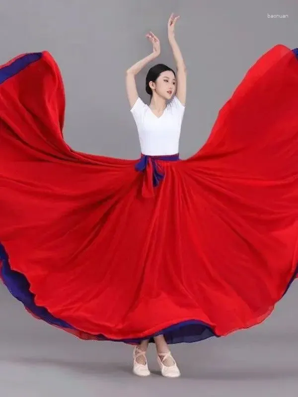 Jupe de danse classique pour femmes, tenue de scène, Double face, grande balançoire à 720 degrés, Costume de spectacle Xinjiang