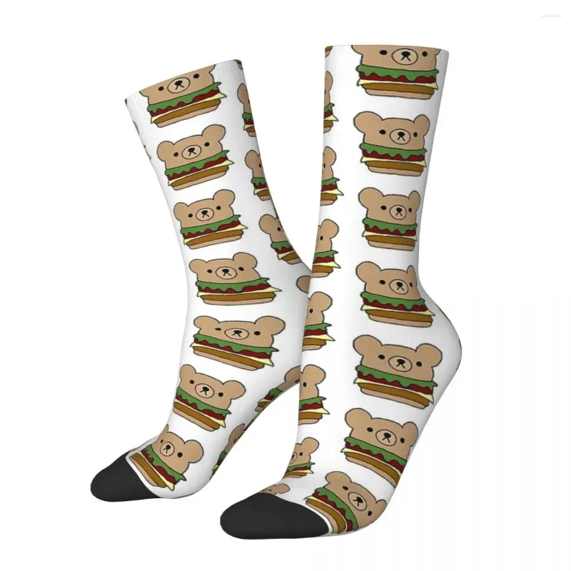 Herrstrumpor Crazy Sock for Men Kawaii Hip Hop Harajuku Hamburger Happy Seamless Pattern Printed Boys Crep Compression Novelty Gift