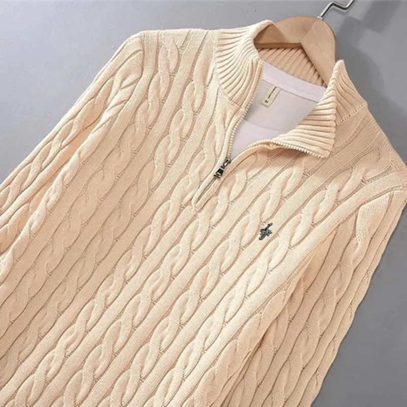 Maglione pullover da uomo caldo maglione lavorato a maglia solido collo alto mezza cerniera 100% cotone cappotto invernale casual digitale pavone 240104