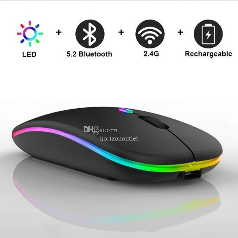 Oplaadbare draadloze Bluetooth-muizen met 2.4G-ontvanger 7 kleuren LED-achtergrondverlichting Stille muizen USB optische kantoorgamingmuis voor computer Desktop Laptop PC-game