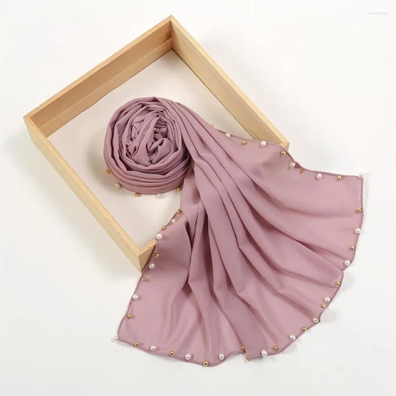 Etnische kleding Effen Bubble Chiffon Hijab Lange Sjaal Voor Moslimvrouwen Sjaals Parel Sjaal Islamitische Bandana Turbante Stola Foulard Hoofdband