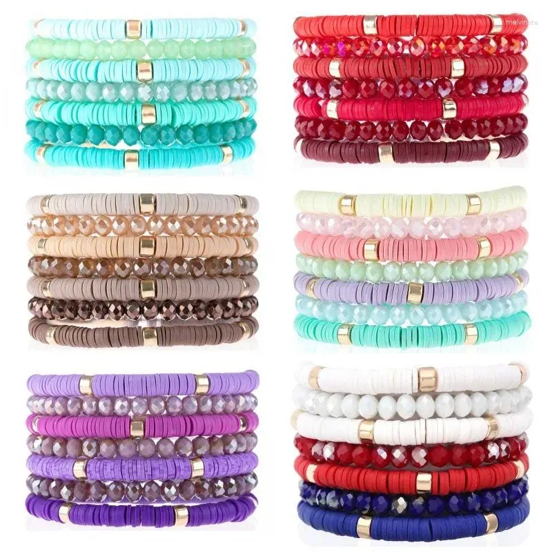 Bracelets à maillons bohème multi-empilés à facettes en cristal et perles, ensemble de poterie douce personnalisé, mode féminine polyvalente parfaite