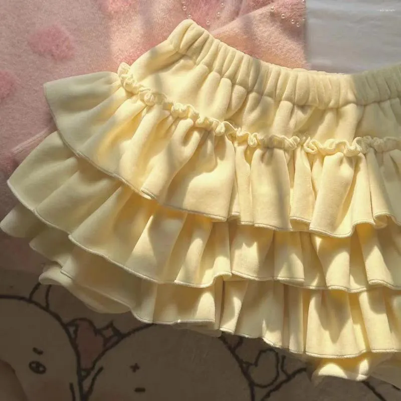 Damen Shorts 2024 solide Y2k süße rosa weiße Kürbishose Lolita Herbst Winter JK Plüsch japanische Kawaii Rüschen Laterne