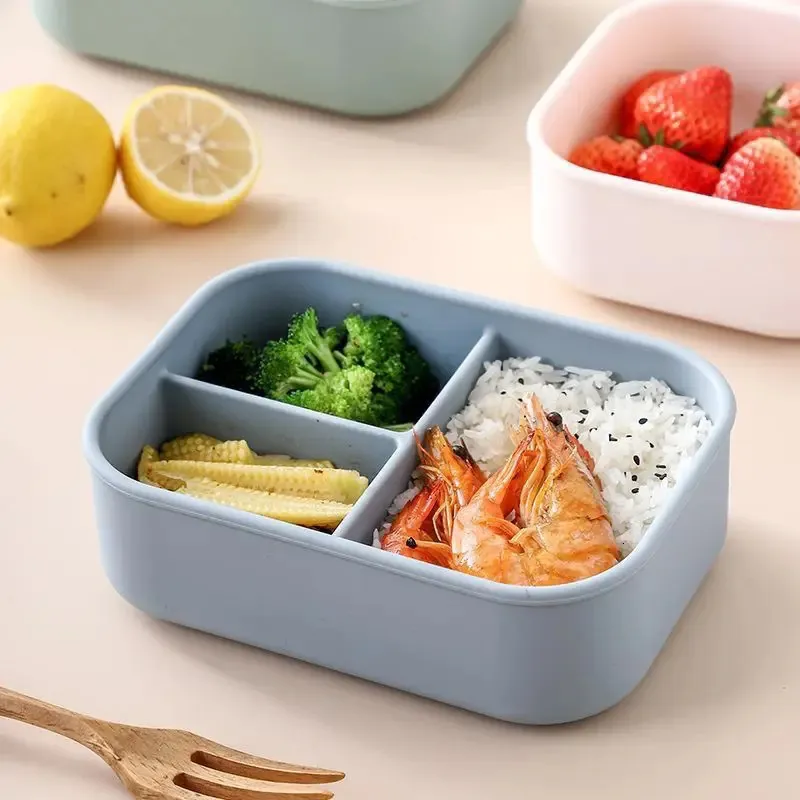 Caixas bento de 920ml/700ml, 3 grades de silicone, recipiente de armazenamento de alimentos, micro-ondas, freezer, máquina de lavar louça, tigelas portáteis seguras com tampas 240103