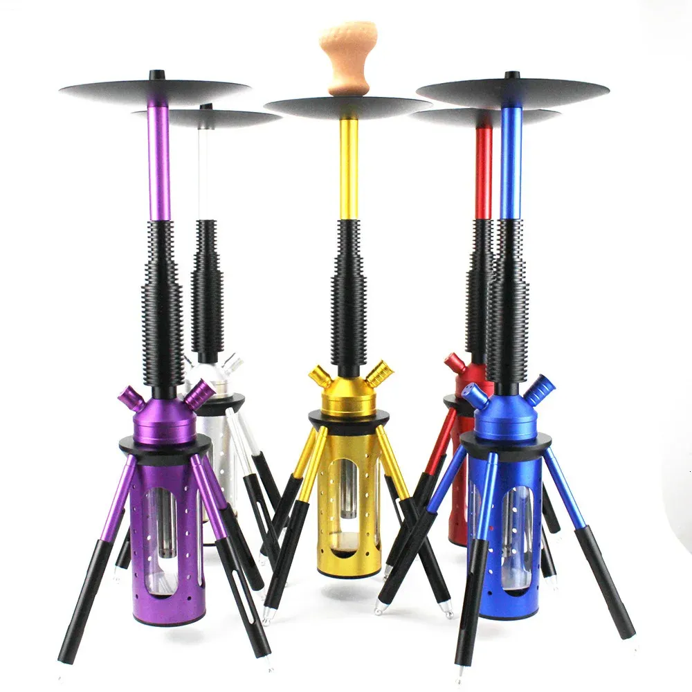 68.2cm Hookah Rocket Shisha med LED -ljusmetall diffusor rökande vattenrör stabil glas vas Nargile sheesha vattenpipa set 240104