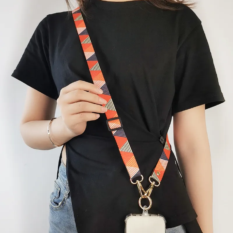 Wholesale 20pcs Phone Universal Clip Antilost Retro Pattern Strap Crossbody Long Strap Adjustment Length Hanging Neck Strap Mobile Phone Lanyard