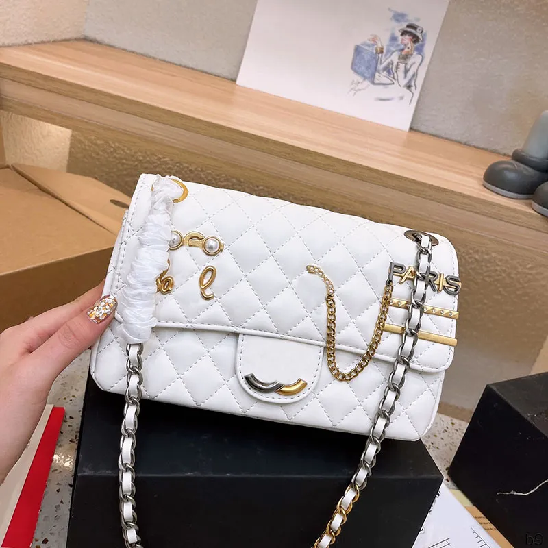 Pearl Diamonds Letters Decoration Designer Women Shoulder Bag Two-Tone Metal Buckle Gold and Silver Matelasse Chain Classic Flap 24cm Purse Cross Body Handbag