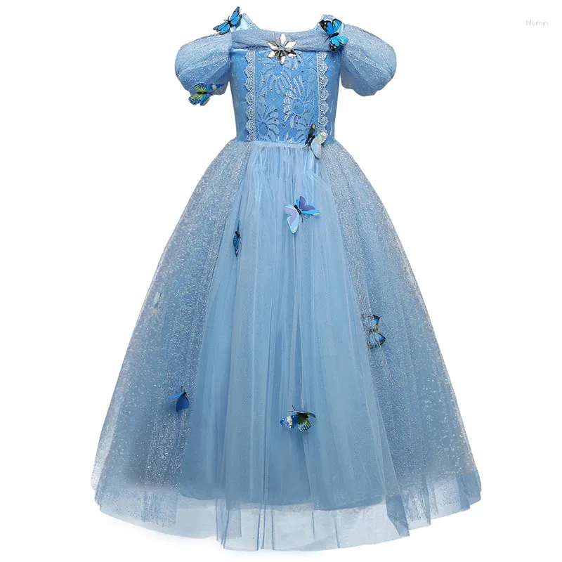 Abiti da ragazza per ragazze Abito da principessa blu con farfalla Abito da ballo per bambini Costume cosplay di alta qualità