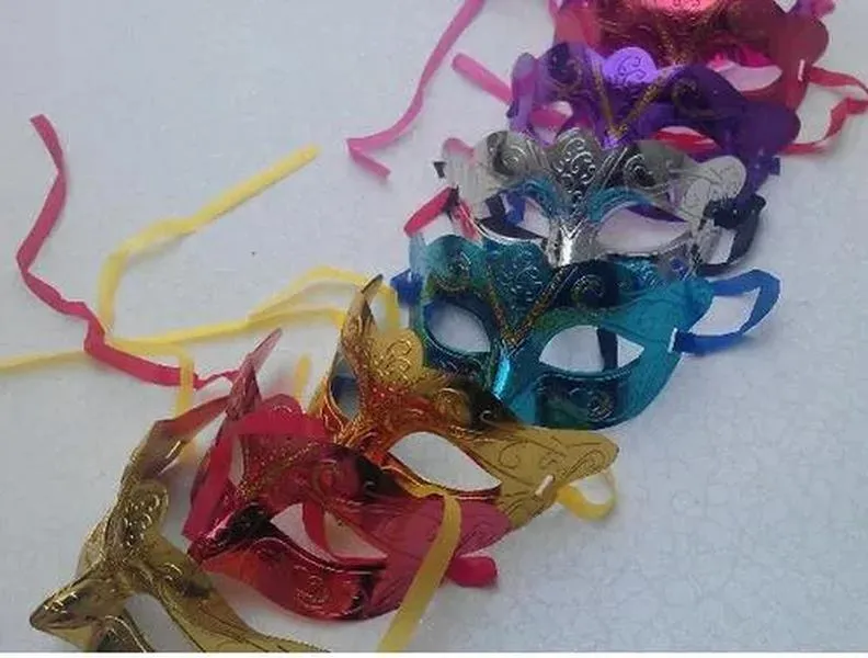 Máscara da moda banhada a ouro brilhante, máscara de festa, adereços de casamento, máscara de carnaval, cores mistas 12 LL