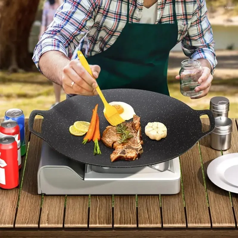 PANS BBQ GRILL PAN PON بدون عصا وعاء الطبخ متعدد الأغراض جولة لجولة في الهواء الطلق أدوات الأسرة المعيشية للمطبخ في الهواء الطلق