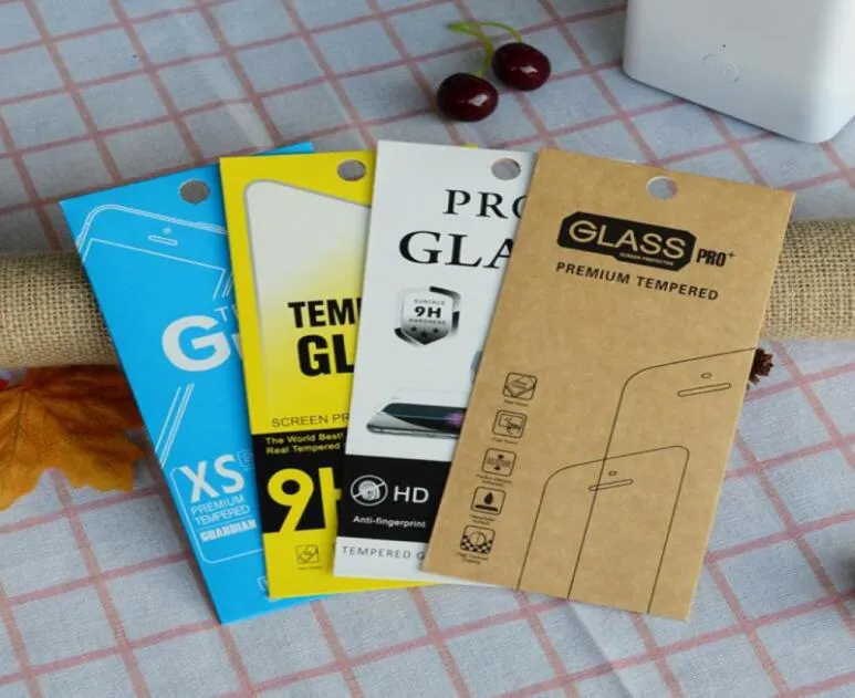 17588mm universale bianco blu giallo carta pacchetto di imballaggio scatola di imballaggio borsa per telefono cellulare 9H pellicola proteggi schermo in vetro temperato1818895