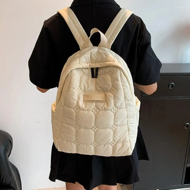 School Bags 2024 Winter Thick Lovers' Backpack Quality Cotton Fashion Portable Students' Rucksack Medium Beige Unisex Travel Knapsack
