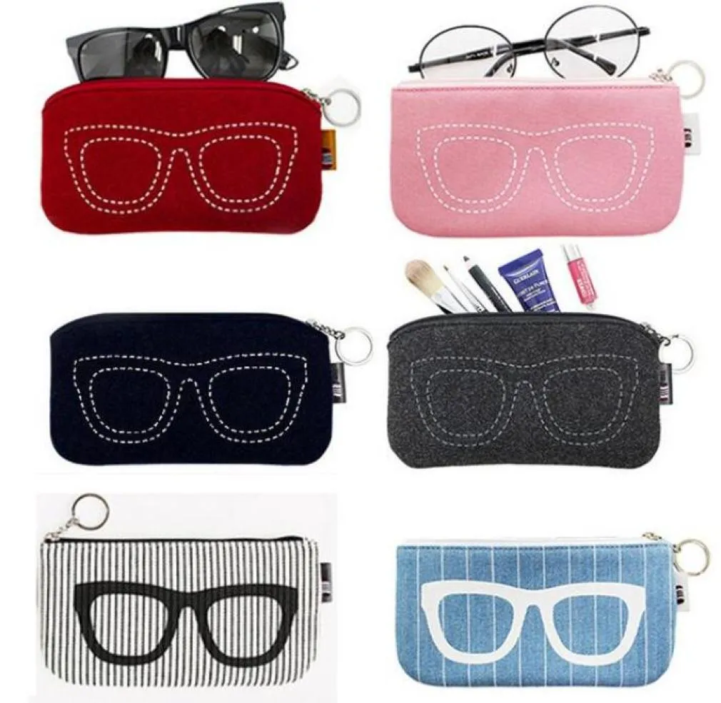 Moda criativa design de feltro colorido óculos caixa armazenamento viagem óculos de sol organizador sacos caso comestic maquiagem pacote bolsa 20pc7435141
