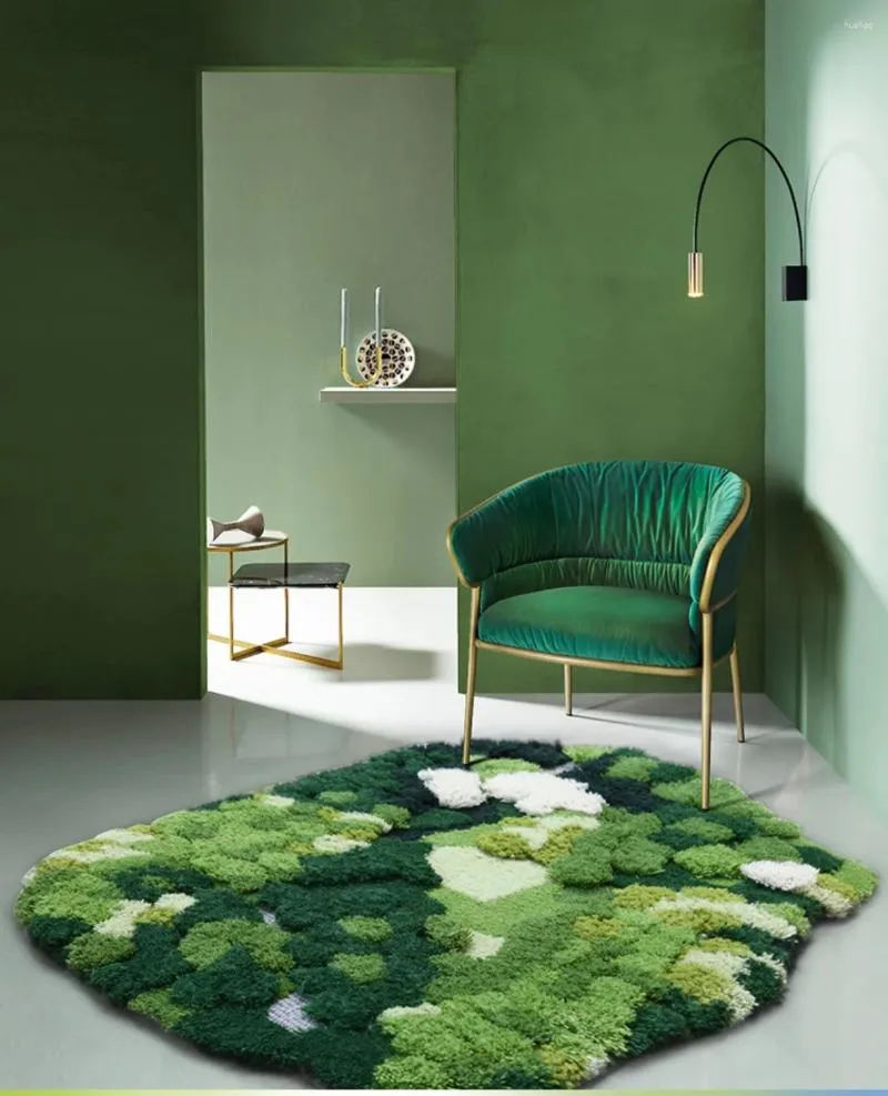 Carpets Modern Art Handmade 3D Wool Carpet Little Forest Living Room Coffee Table Mat Bedroom Bedside Blanket Green Moss Rugs Deco